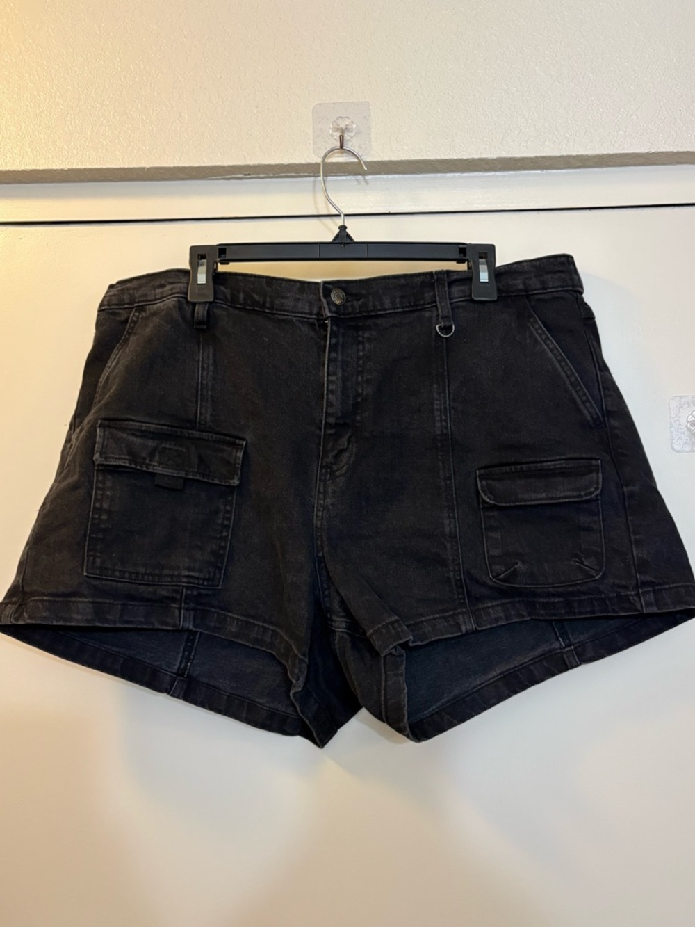 wild fable Black Denim Cargo Shorts with Green Labels
